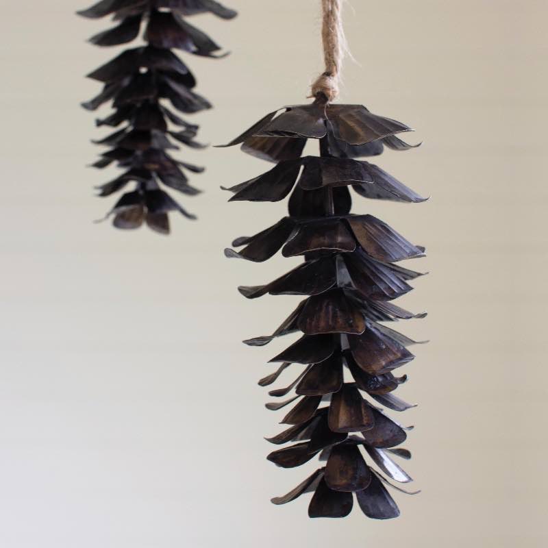 Metal Pinecone Ornaments, Set of 4 - Bronze